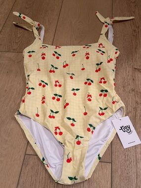 Yellow Cherry Print One-Piece Swimsuit